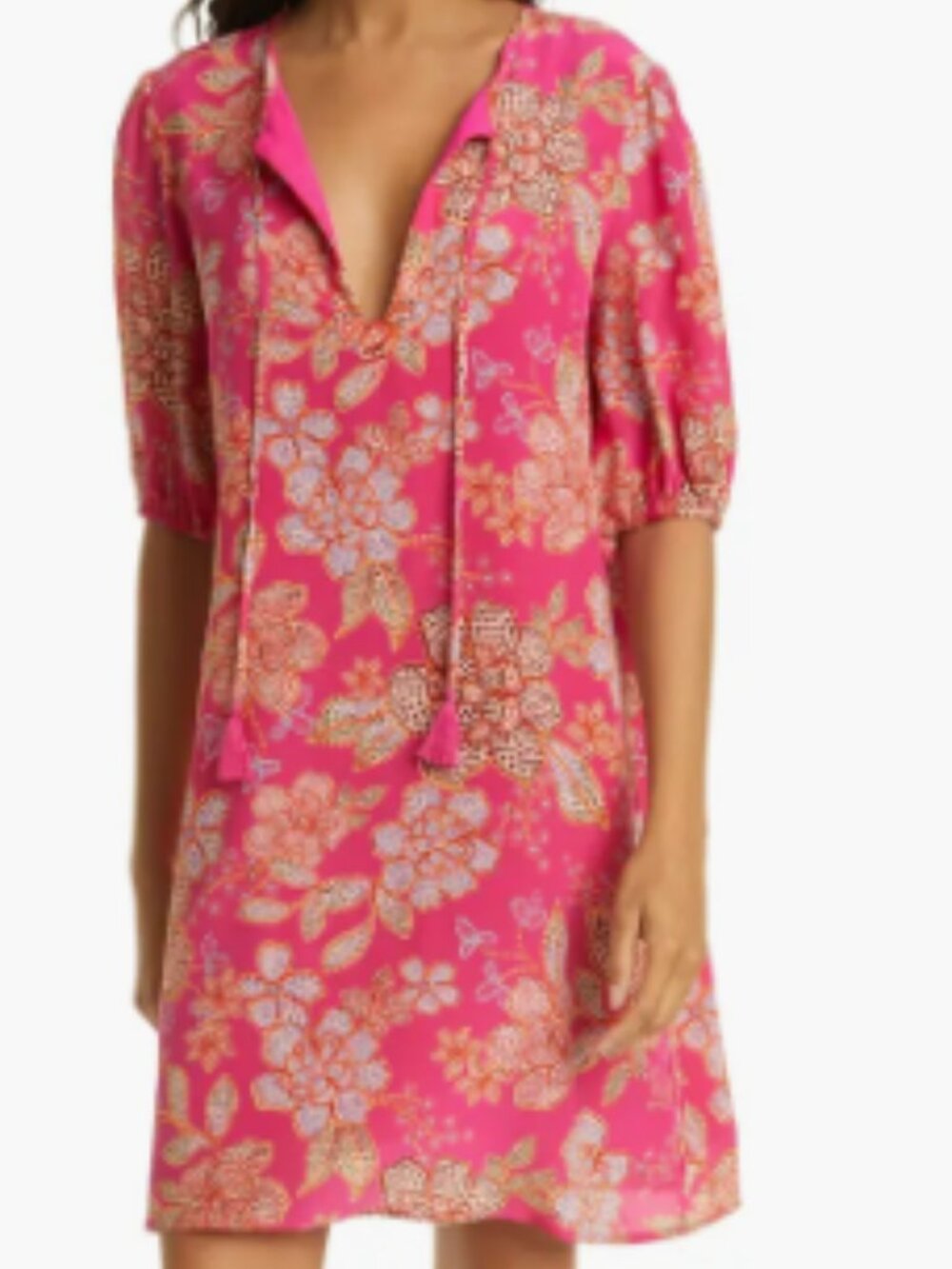 ✨ NWT Johnny Was "Vesna" Floral Print 100% Silk Boho Tunic Mini Dress Size M✨
